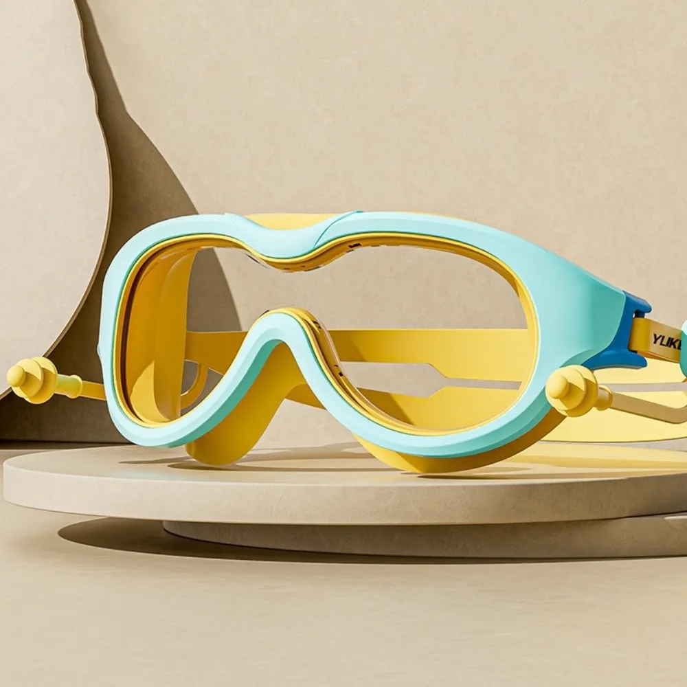 Lunettes de natation à grande monture pour enfants, avec bouchon d'oreille, Anti-buée, couleurs vives, ensemble de lunettes de plongée en verre PC pour enfants