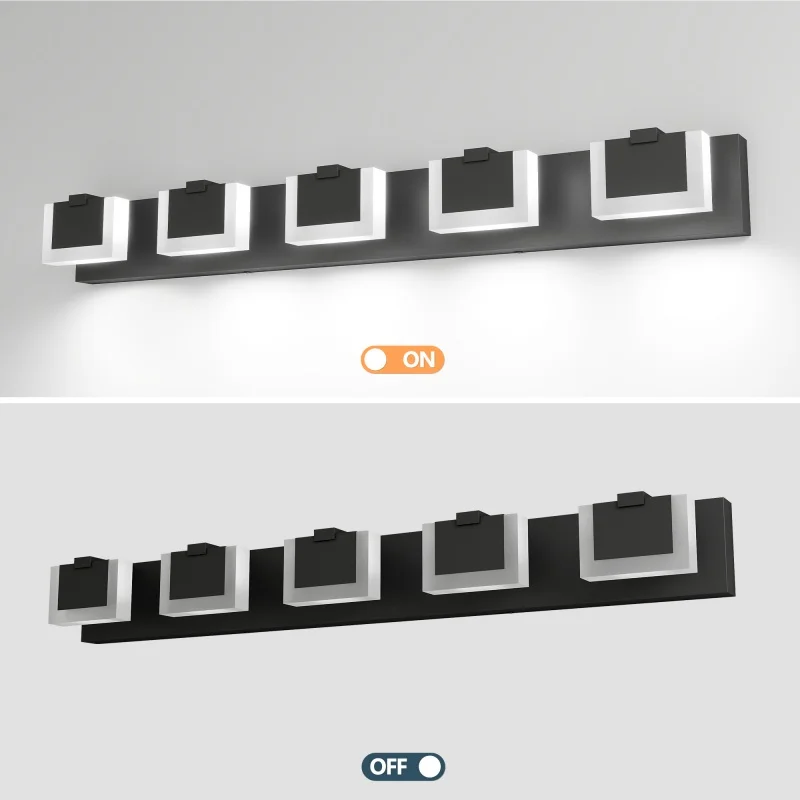 

Modern 5-Light LED Vanity Lights for Bathroom Mirror, 38 Inch Black Wall Sconce, Waterproof Acrylic Lighting Fixture, Dimmable Makeup Lamp, Long Bathroom Wall Light 96cm