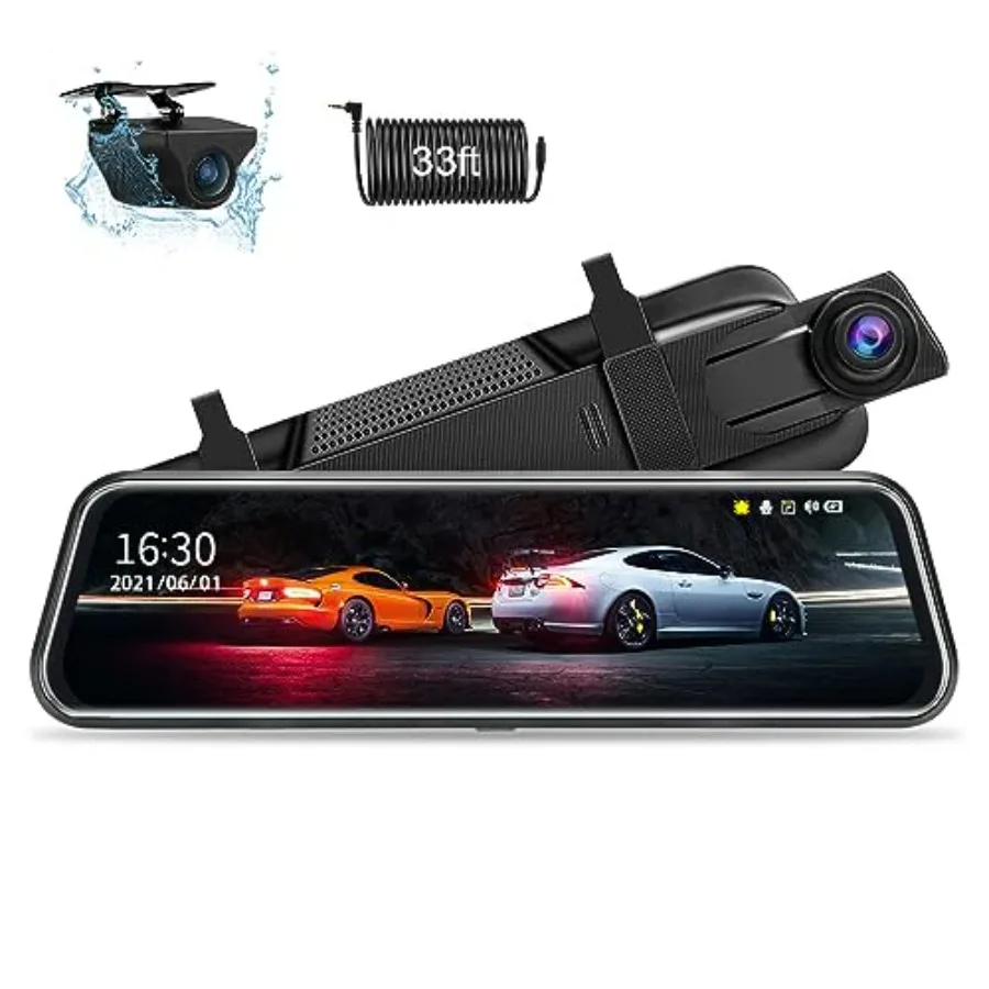 10'' Rear View Mirror Camera with 1080P Full Touch Screen Dash Cam Front and Rear Backup Camera Loop Recording G-Sensor Night V