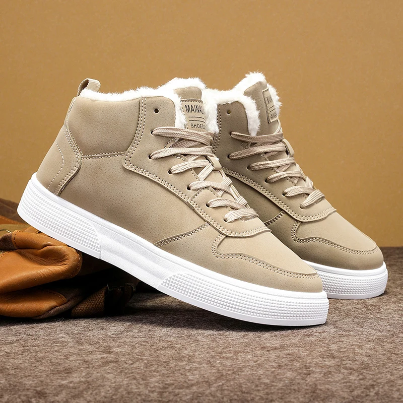 [sneakers] Men'S Winter Snow Footwear Featuring an Olive Green PU Upper, a Traction Sole Made of MD, And a Lace-Up Design. These
