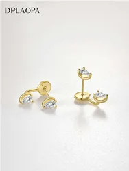 DPLAOPA 925 New Sterling Silver Gold Pear CZ Zircon Stud Earring Clips Pendientes Luxury Fine Jewelry Gift