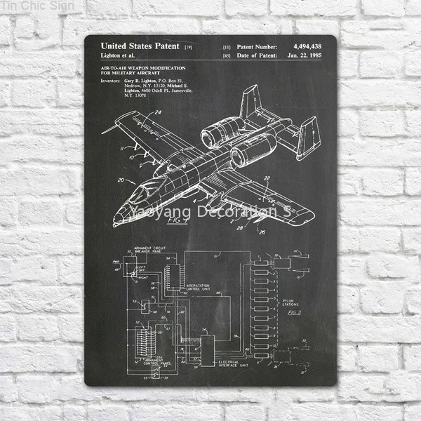 Tin Chic Sign A10 Warthog Aircraft 1985 Patent Metal Tin Sign Metal Sign Wall Decor Fashion Art Decor Poster BIE171