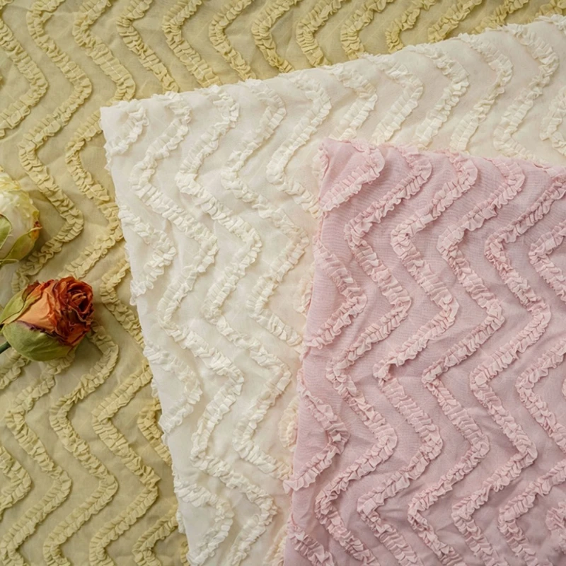 3D Embossed Ripple Wave Texture Fabric Stereo Wooden Ear Chiffon for Wedding Dress Bridal Gown Summer Dress Decorative Garment