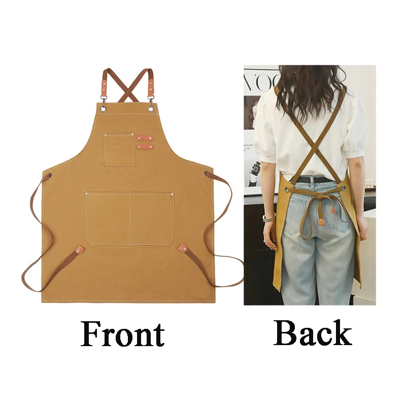 

The Household Kitchen Canvas Apron Is Waterproof And Oil-Resistant And The Work Apron Is Simple And Fashionable For Bars Cafes