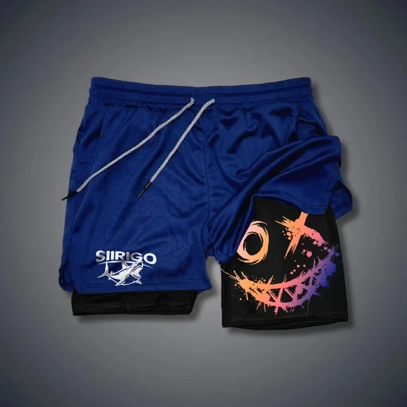 Shorts de sport pour homme 2024, imprimé visage souriant, double couche, 2-en-1, séchage rapide, loisirs en plein air, entraînement sportif