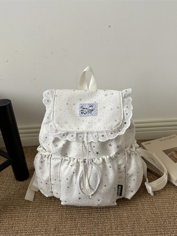 Commuting Travel Star Drawstring Women's Backpack Soft Handle Youth Polyester Fabric Anti-Light Splash Waterproof Canvas Strap