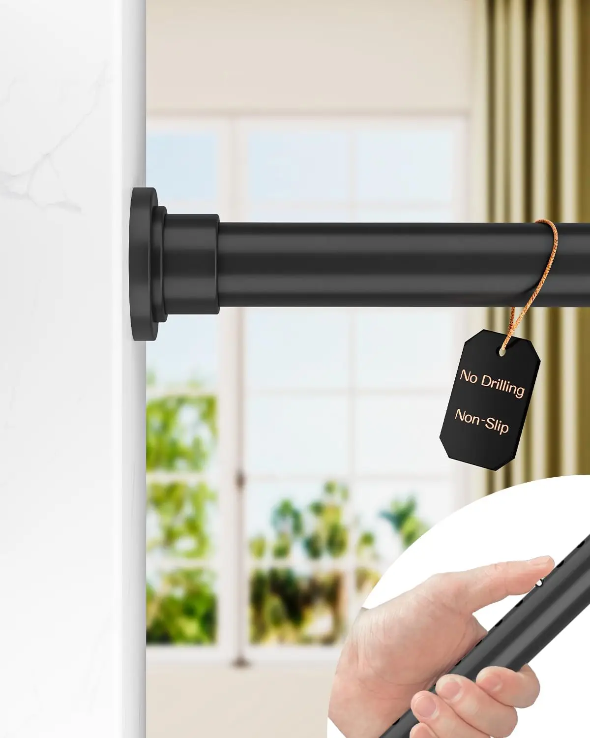 

Adjustable Tension Curtain Rod, 83-123 Inches, No Drilling Heavy Duty for Window or Shower, Black