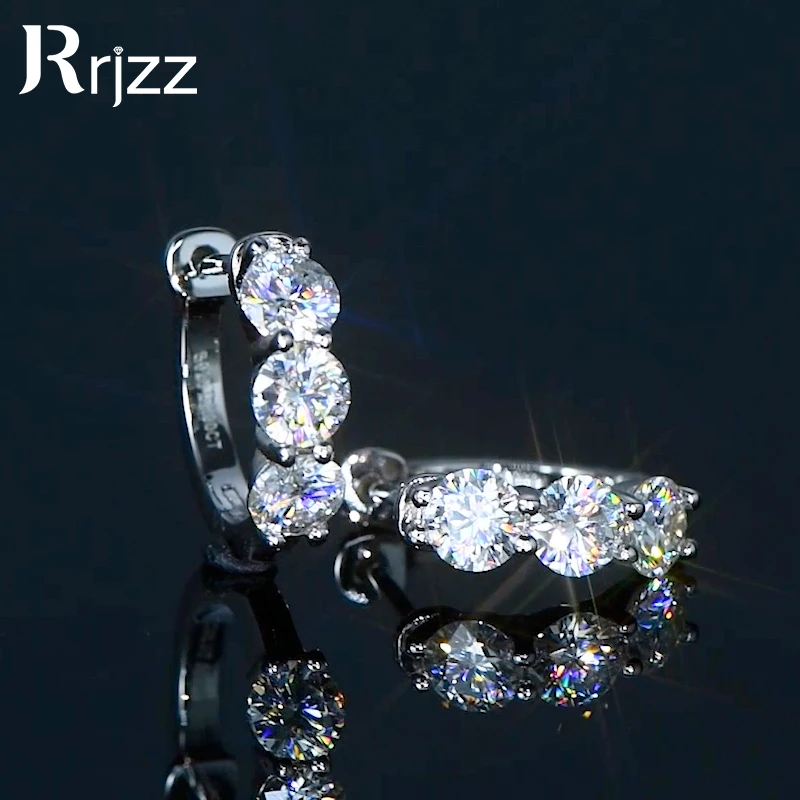 

Rrjzz Trendy 925 Sterling Silver Exquisite Hoop Earrings 4mm Round Moissanite Hoop Earrings for Women Jewelry with Certificate