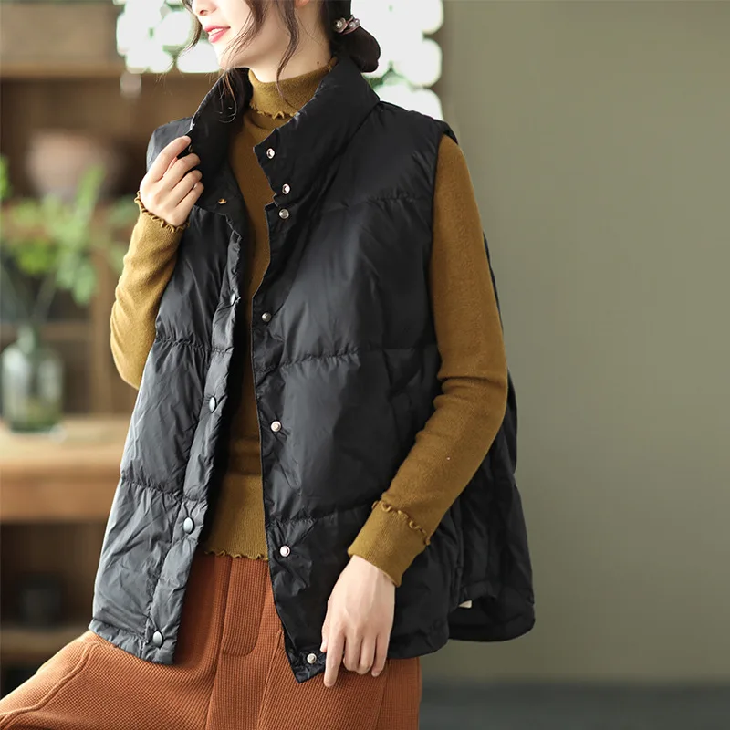 المرأة أسفل سترة قصيرة 90 الأبيض بطة ريشة أكمام البخاخ صدرية الشتاء معطف دافئ امرأة أصابع النساء VT-360