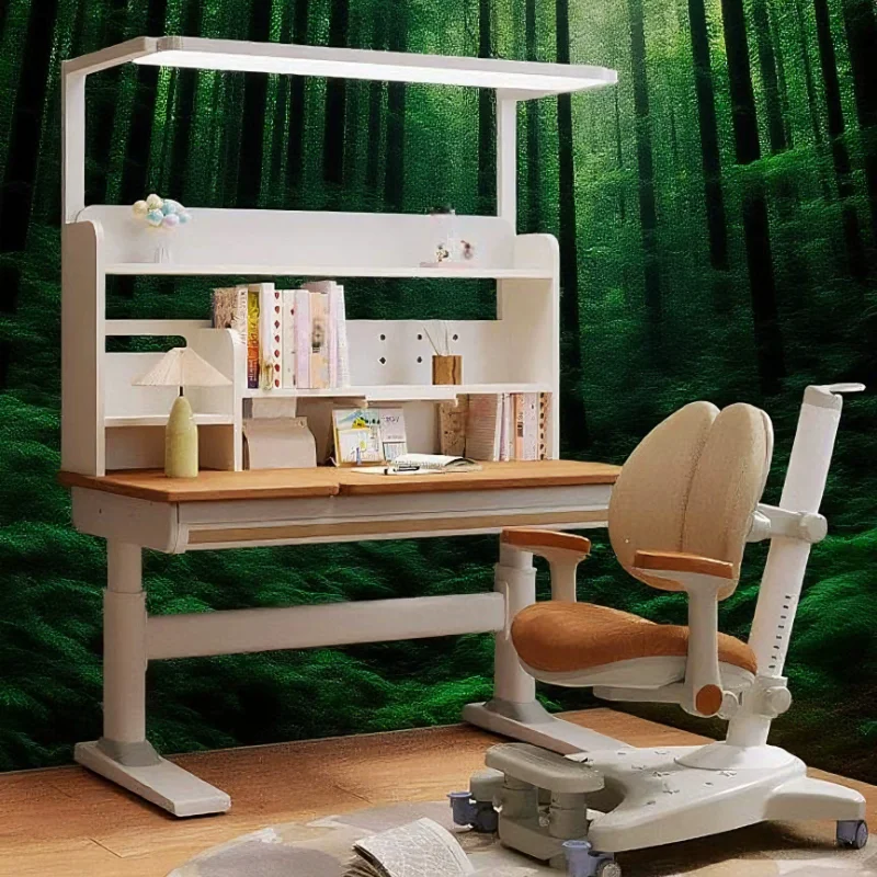 Beech Wood Desk Lamp Integrated Eye-Protecting Study Children's Desk Adjustable Height Desk Integrated Set