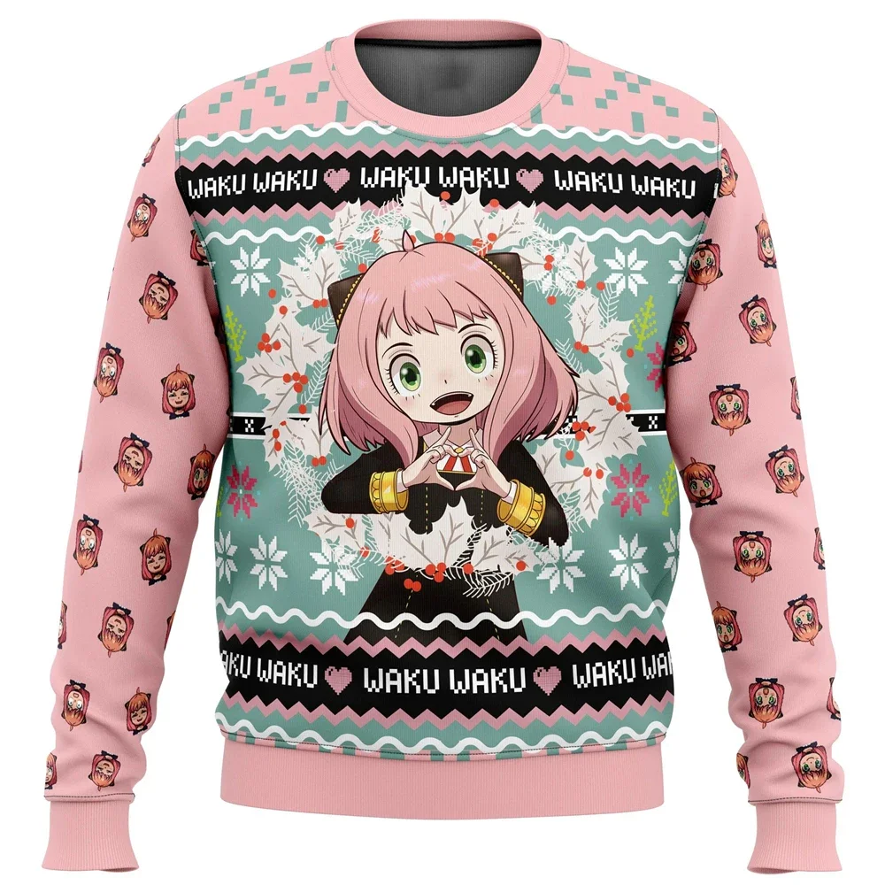 Anya Forger Waku Waku Spy X Family Ugly Christmas Sweater Gift Santa Claus Pullover Men Sweatshirt And Top Autumn And Winter Cl