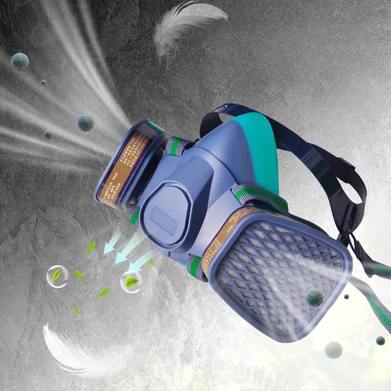 

1pcs Double Filter Cartridge Gas Mask Work Protection Gas Respirator Mask Workshop Decoration Breathable Silicone Half Face Mask