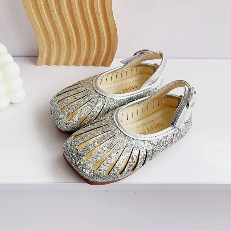 Classic Girls Kids Sequin Shoes Hollow Baby Girl Princess Dress Shoes Girls School Casual Shoes Soft Flats Footwear Size 21-30