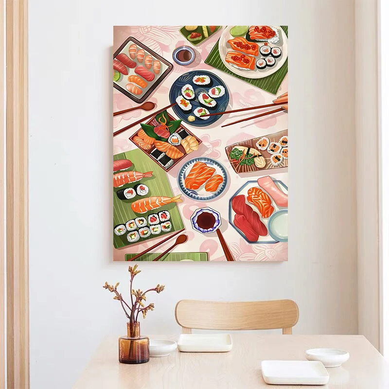 Sushi Salmon Poster Prints Kitchen Japanese Food Canvas Painting Wall Art Picture for Japan Style Restaurant Home Decor Cuadros