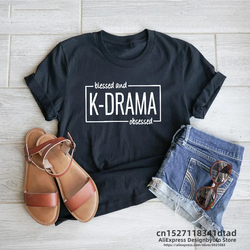 Harajuku Kpop K-Drama Tshirt Women Men Blessed and K Drama Obsessed T Shirt Korean Style Lover T-Shirt Oversized T-shirts Tops