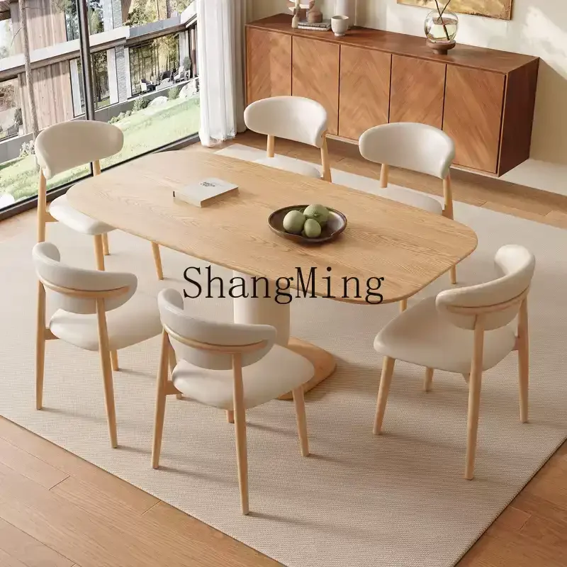 طاولة طعام وكراسي على الطراز الكريمي من DHY، طاولة طعام صغيرة من الخشب الصلب مستطيلة #5