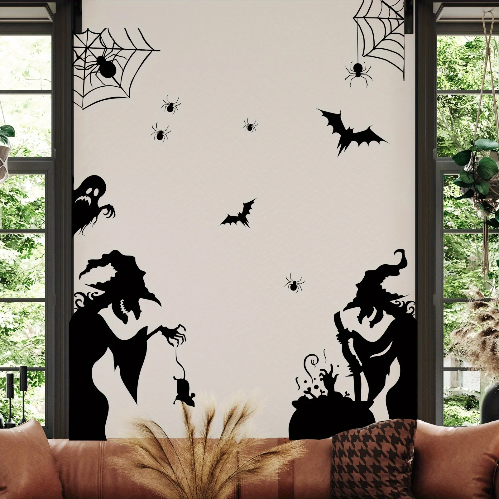 Halloween Elektrostatische Fenstersticker Gruselige Hexe Geist Fledermaus Maus Spinnennetz Muster Abnehmbare Glas-Heimparty-Dekorationen – Detail 5