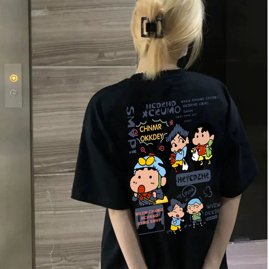 Summer Cartoon Crayon Shin-Chan Anime Short-Sleeved Fashion Comfortable Round Neck Casual Versatile T-Shirt Creative Girl Gifts