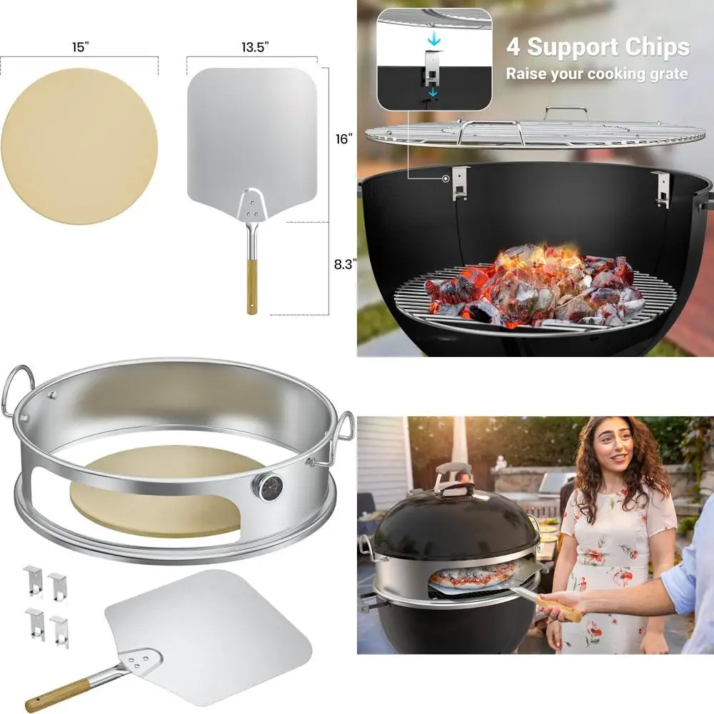 

Weber 22 Kettle Grill Pizza Kit: Stainless Steel Ring, Stone, and Peel