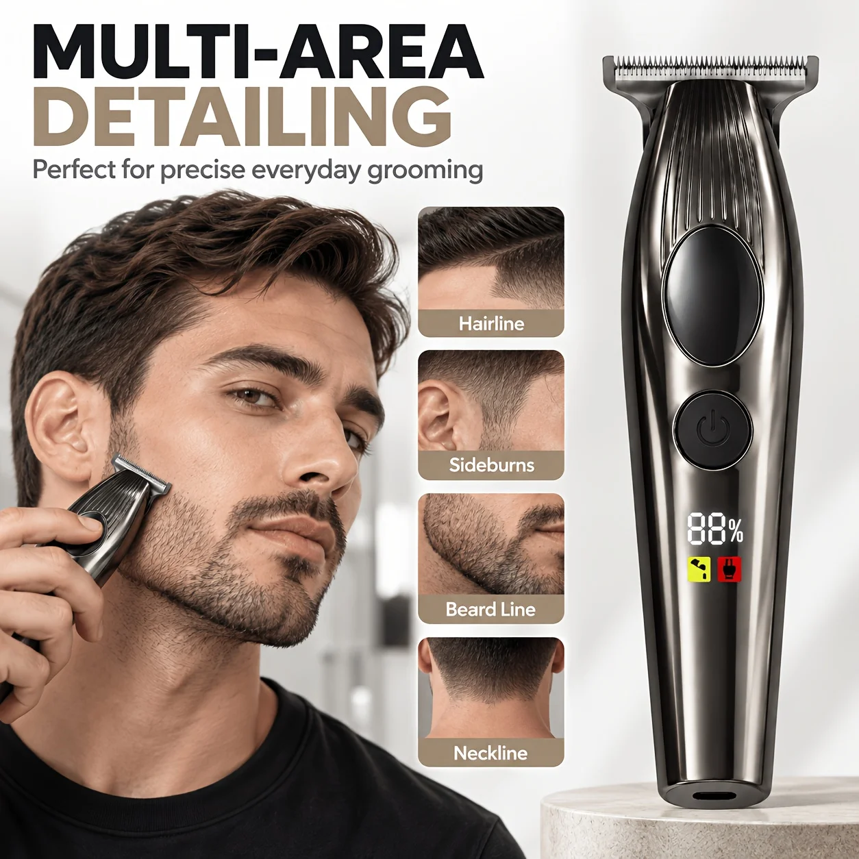 High-End Electric Hair Clipper for Men with a Stylish Design, Luxury Electroplated Casing, High-Definition Digital Display Screen, Four Interchangeable Guide Combs, Type-C Charging Cable, Blade Cleaning Brush, Durable and Sharp Blade, Multifunctional Hair Grooming Tool Kit for Home Self-Haircut, Men's Contour Shaping, and Edge Trimming