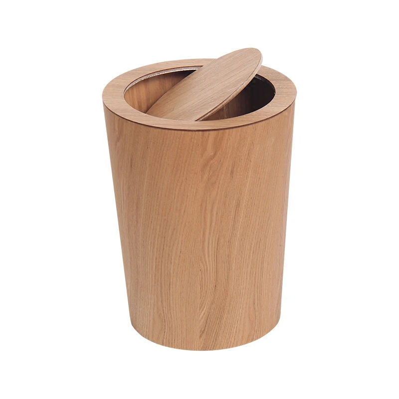 Unprinted wooden trash can with lid Large household living room Bedroom Hotel  classified trash can