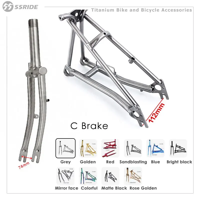 

Titanium Front Fork and Rear Triangle Frame for Foldable Folding Bicycle, 1&1/8" Lightweight 16" original Size Part