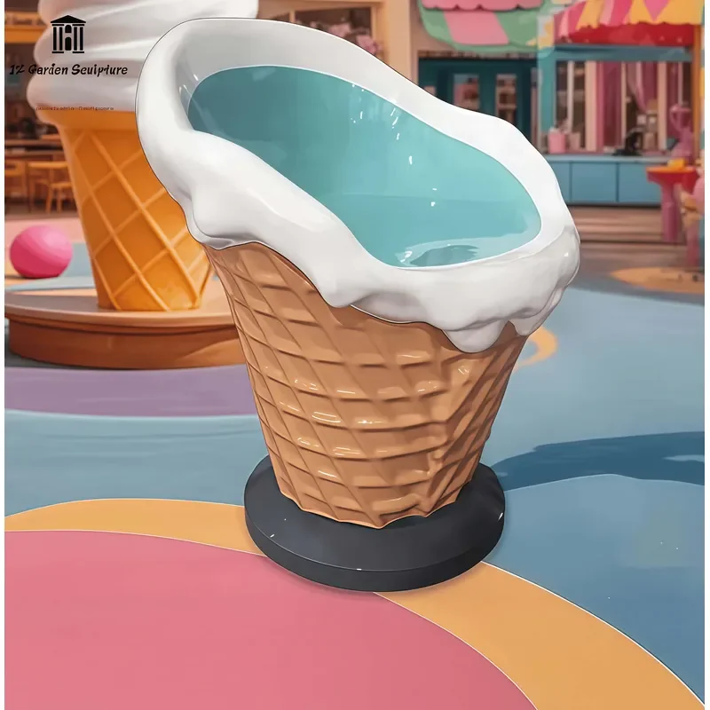 Creative Ice Cream Shaped Fiberglass Table and Chair Set Outdoor Furniture for Cafe Dessert Shop Theme Park Decoration Modern