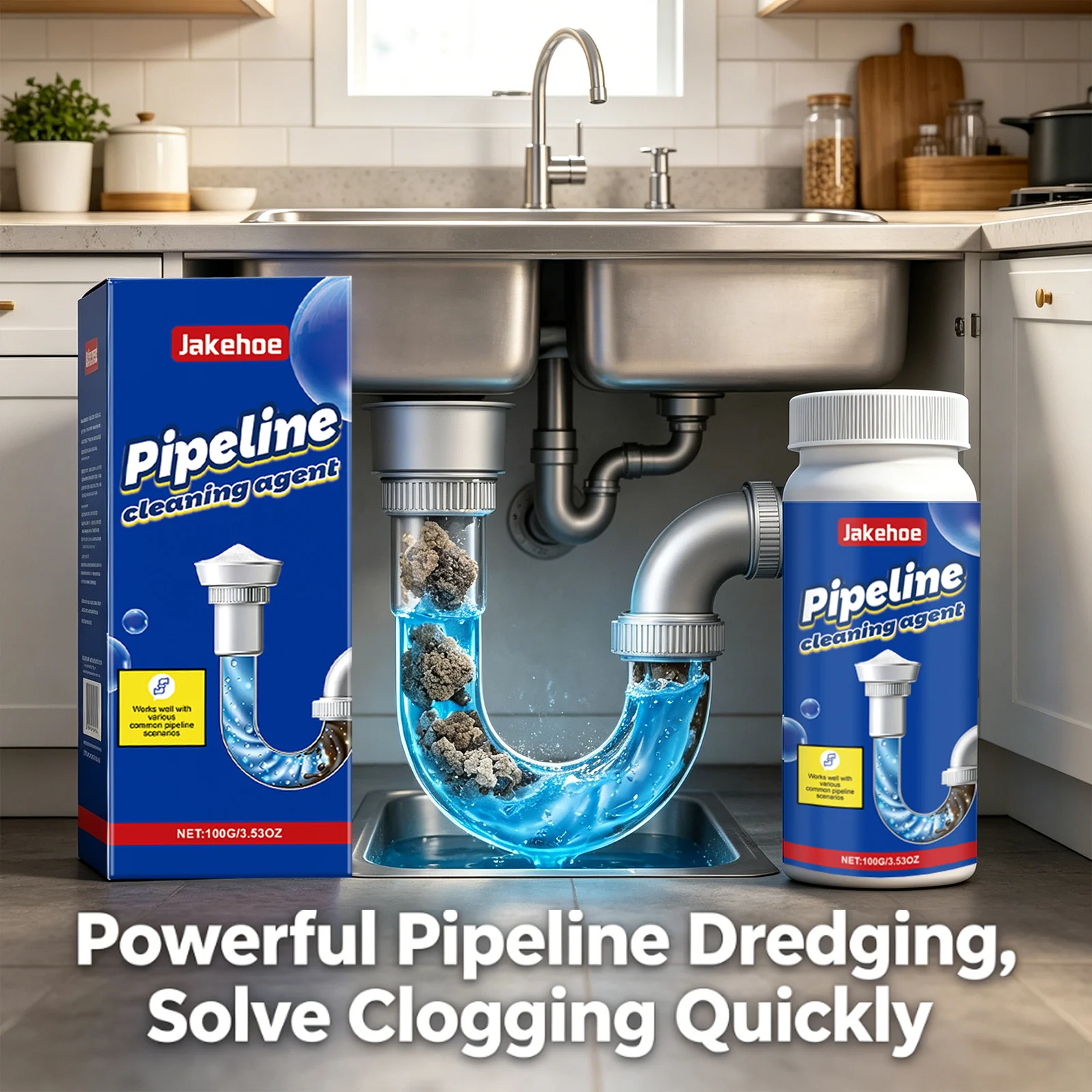 Pipeline Dredging Powder Removing Blockages Dissolving Oil Stains& Hair Eliminating Odors Freshing Household Pipeline Unclogger view 5