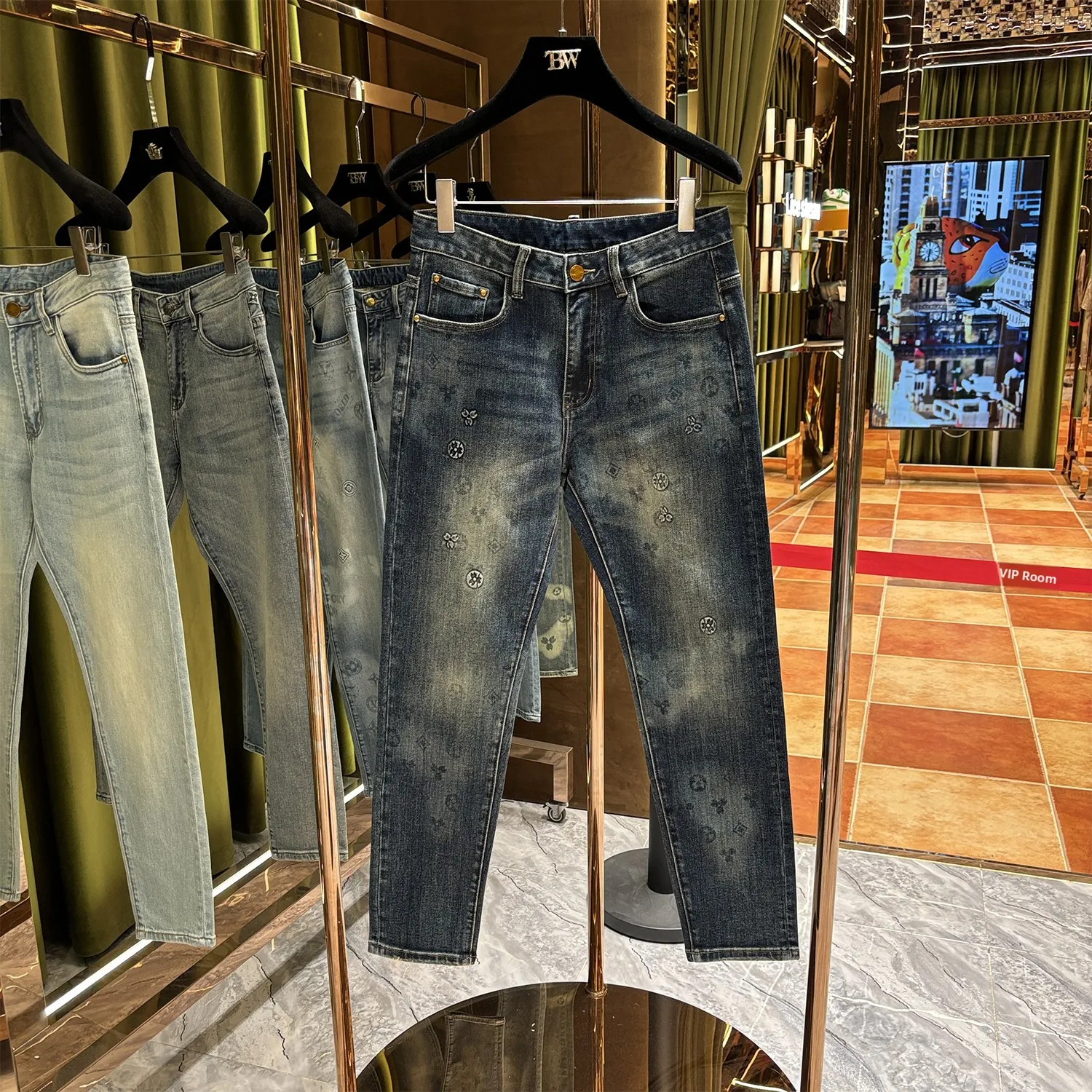 

Waed Denim Jeans Men's New Sle Trendy Brand Old Flower Embroidery Retro Straight Casual Long Pants Streetwear Autumn