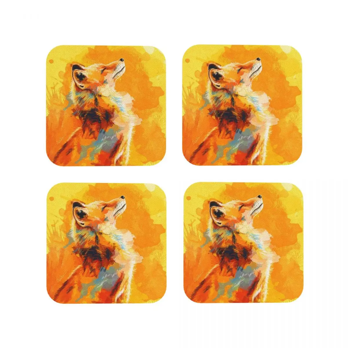 Blissful Light - Fox Illustration Inspirational Coasters Kitchen Placemats Cup Coffee Mats For Home Tableware Pads Set of 4