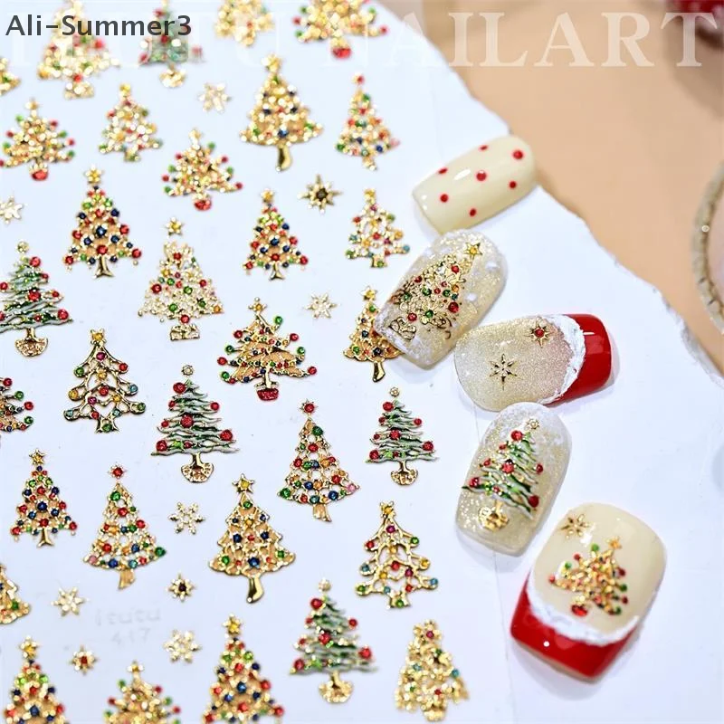 لطيف عيد الميلاد نمط كريستال الكرة أضواء ملونة شجرة عيد الميلاد مسمار الفن طباعة ملصقات مانيكير الشارات ملصقات مسمار ديكور هدية #3