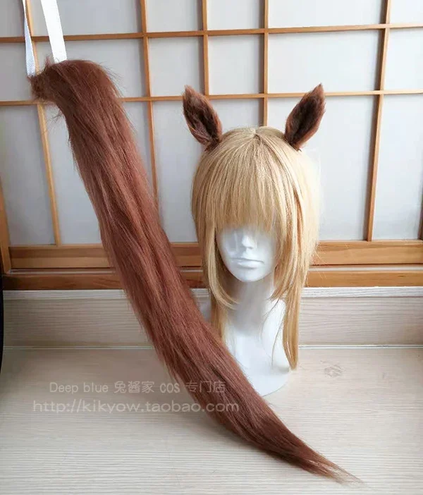 Anime Pretty Derby Tokai Teio Brown Long Wig Ear Tail Headwear Cosplay Accessorie Prop for Halloween Party Cosplay - Image 2