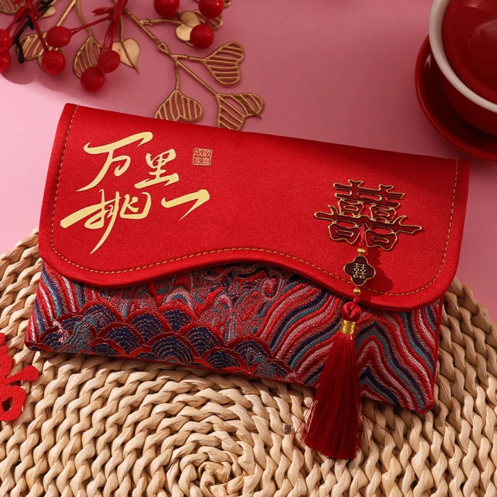 Traditional Red Envelope Best Wishes with Tassel Wedding Envelope Multiple Patterns Handmade Red Lucky Bag Traditional Gift view 3