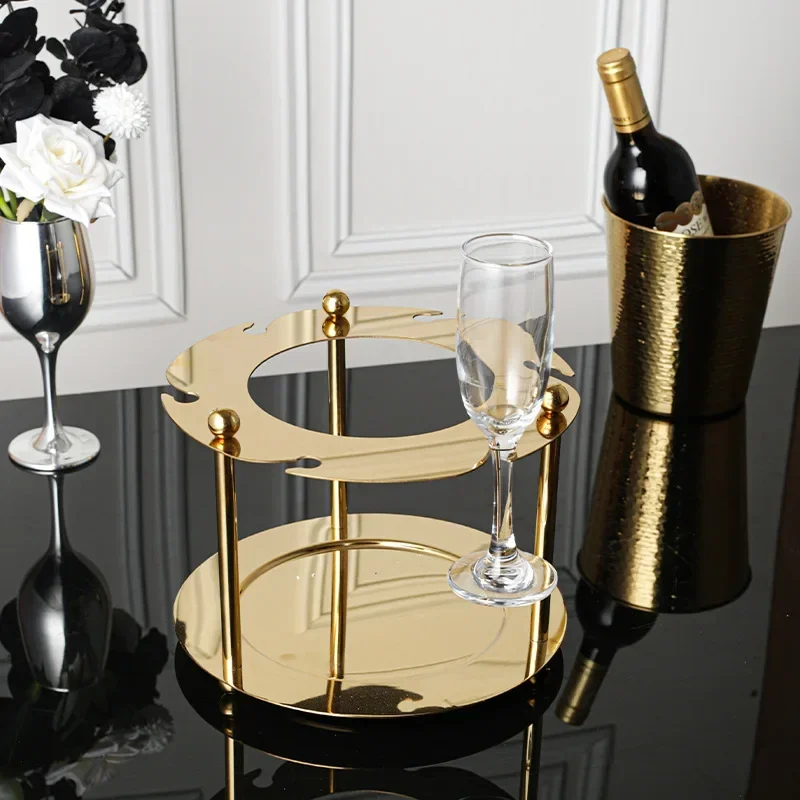 Stainless Steel Luxury Wine Glass And Ice Bucket Set Elegant One-Piece Stand for Red Wine Champagne
