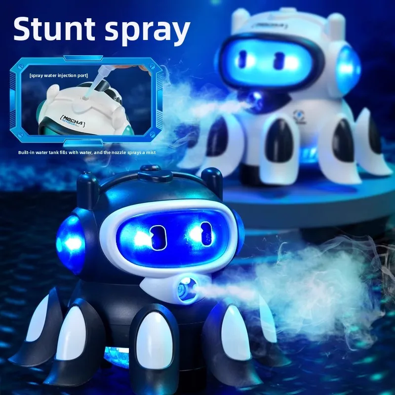 Smoke music octopus car dance with led light spray fog robot octopus electronic universal animal pet toy kids birthday gift