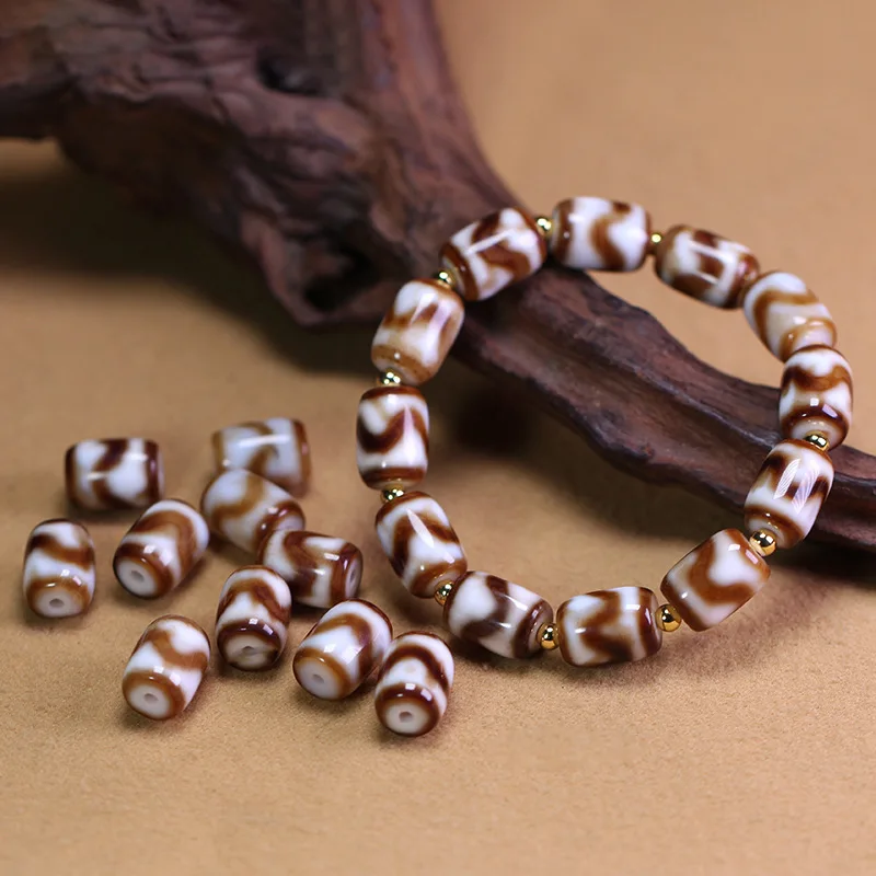 Black and white natural Tibetan agate tiger tooth dzi bracelet necklace loose waist beads accessories approximately