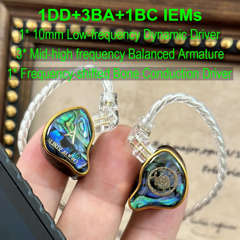 

AURIV IEM Earphones in Ear Monitor Earbuds HiFi Bone Conduction Wired Headphones 2pin Cable IEMs Hybrid Earphone for Audiophiles