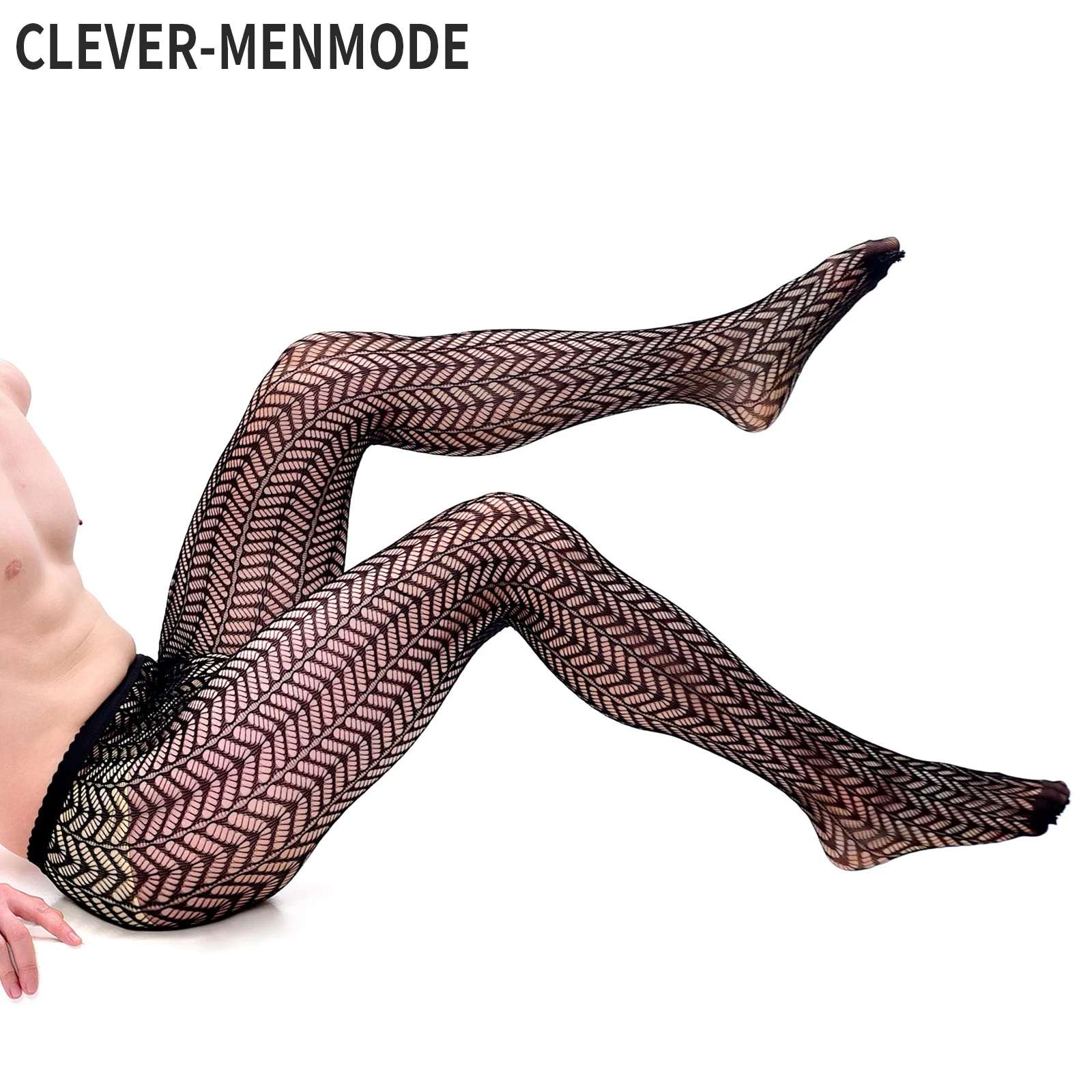 CLEVER-MENMODE Long Stockings Sexy Men Bulge Pouch Fishnet Tight Pantyhose Ultra Thin Fetish Elastic Leggings Club Wear