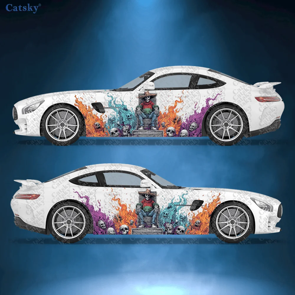 

2pcs Gradual Flame Skull Car Decals, Durable, Fade-resistant, Enhance The Beauty of Your with Bold Art Design Car Vinyl Wrap