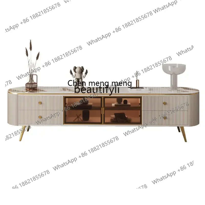 

X TV Cabinet and Tea Table Combination Light Luxury Stone Plate New High-End Retractable Storage Living Room Home