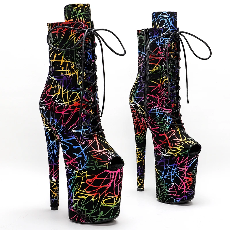 

Leecabe 20CM/8inches PU upper Lacing Fashion Club Stage Performance small open toe High Heel Pole Dancing Boots
