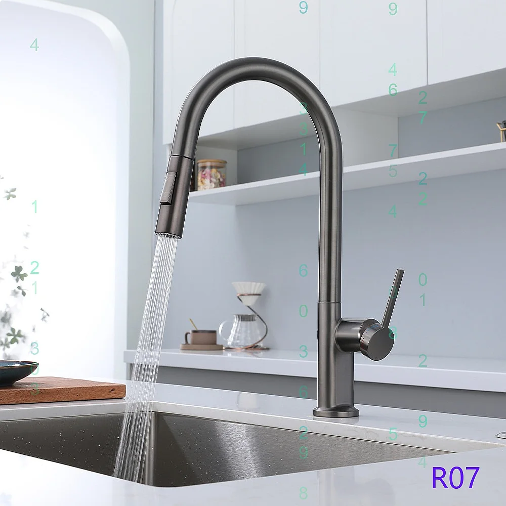 Kitchen Faucet Pull Down Retractable Cold Hot Dual Mode Switch Multifunctional Sink Mixer Tap