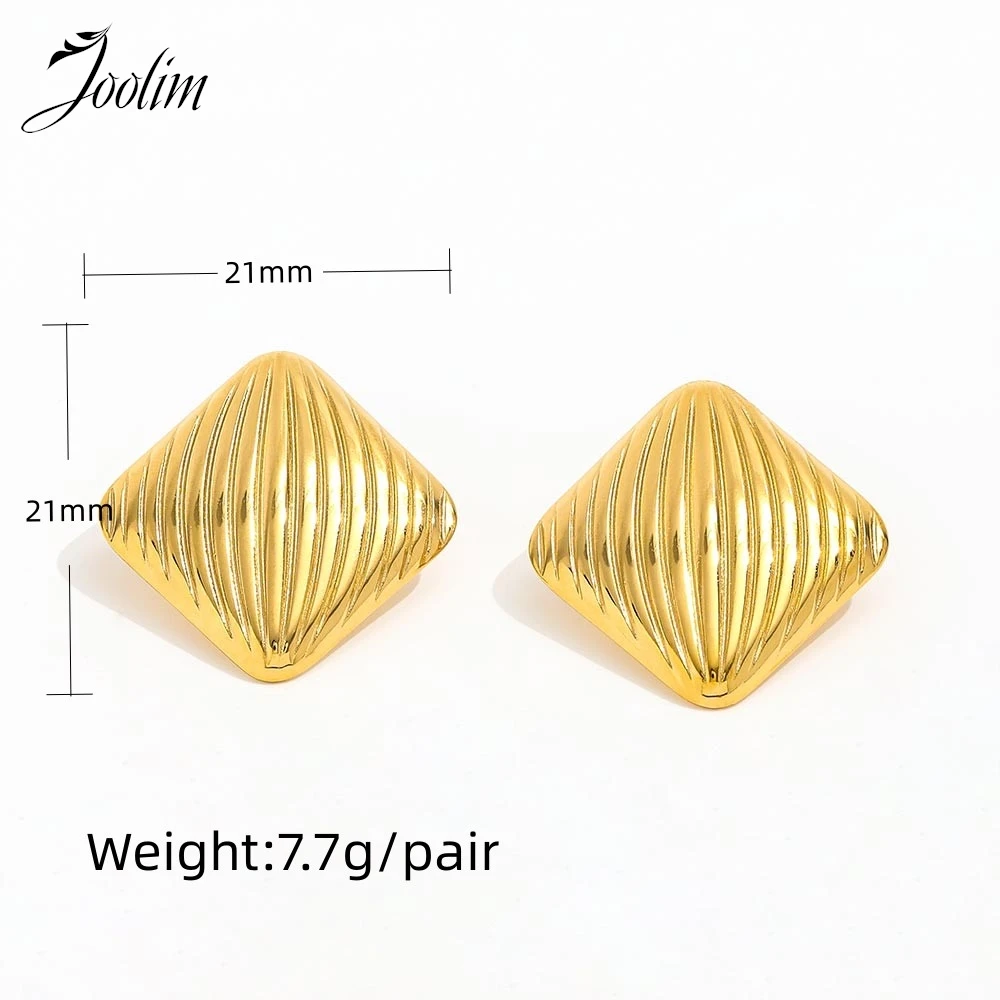 Joolim Jewelry High Quality PVD Wholesale No Fade Fashion Geometric Square Diagonal Cut Stud Stainless Steel Earring for Women