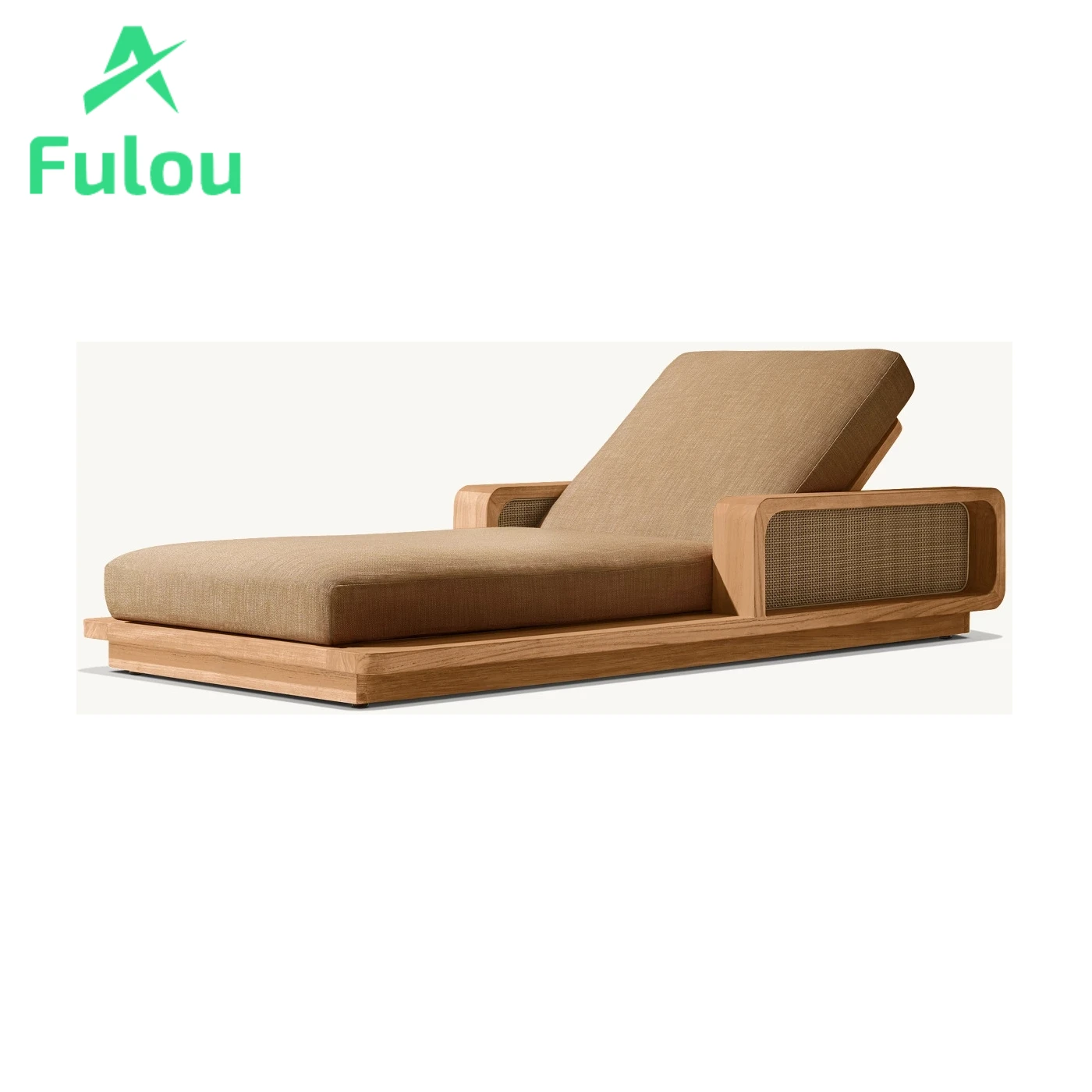 Hotels Outdoor Teak Recliner Chaise  Sun Lounger Fabric Cushion Lounge for Garden Patio Villa Swimming Pool Sand Application
