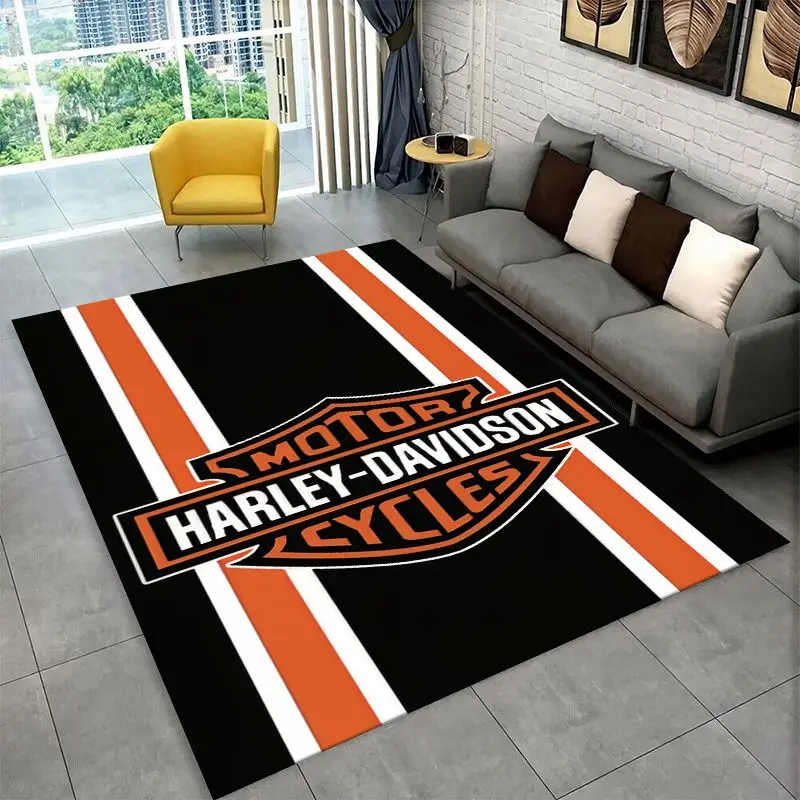 Retro H-Harleys Racing Moto Non-Slip Area Rug for Living Room,Bedroom,Playroom,Soft Carpet Floor Mat Home Decor Rug  Room view 2