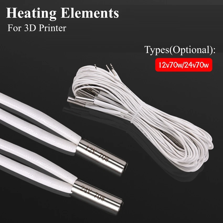 1 PCS Heating Rod 12V/24V Heating Elements 60W/70W High-Power High-Temperature Nozzle Heating Tubes 6×20 MM for 3D Printer Part