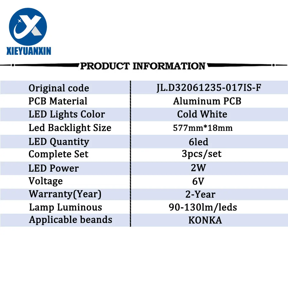 3Pcs/Set 577mm Led Backlight Strips For KONKA 32inch JL.D32061235-017IS-F 6V 2W Backlight TV Bar LED32HD320 HDLED32V6 32LE12J