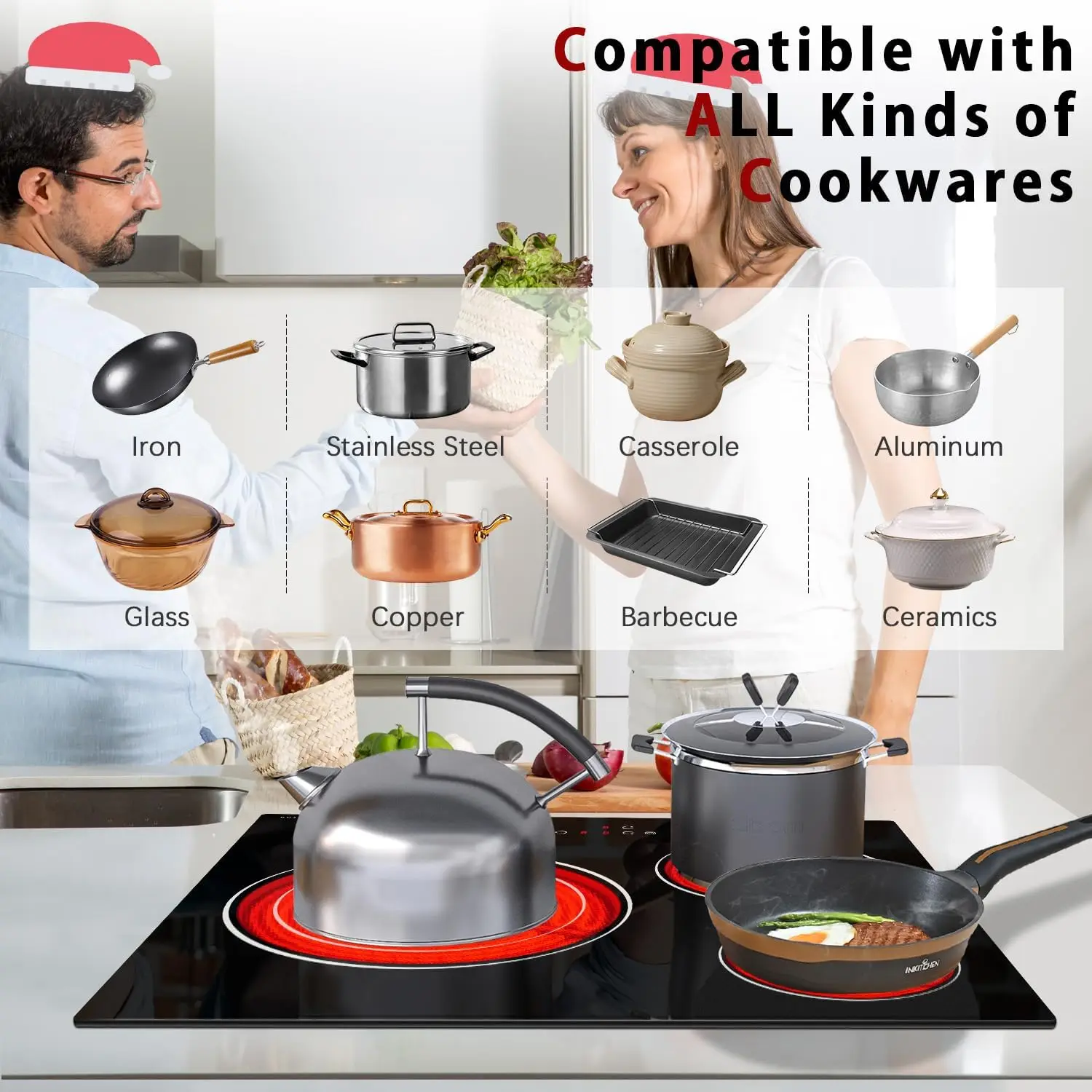 NOXTON Ceramic Hob 3 Zones, Built-in 60CM, 5700W, Expandable Zone, Touch control, 9 Power Levels, 99MinsTimer, No Plug, 220-240V