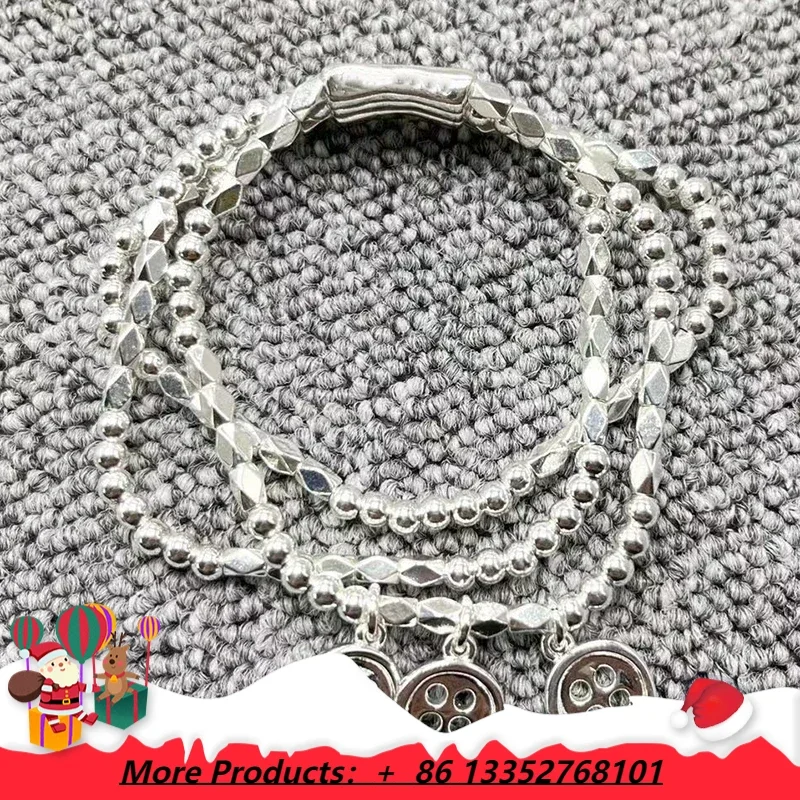 

Европейский и американский модный нишевый многослойный браслет с серебряными пуговицами для женских подарков