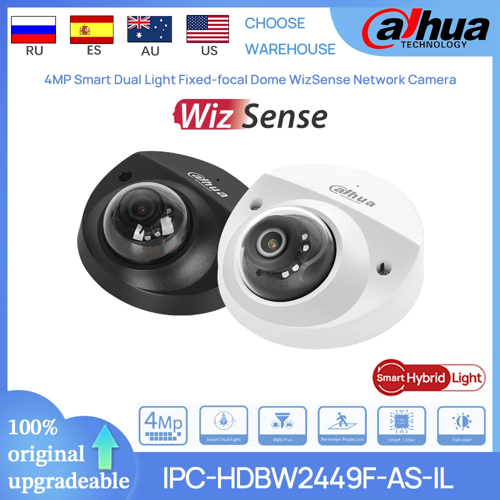 

Dahua Original IPC-HDBW2449F-AS-IL 4MP POE Smart Dual Light Fixed-focal Dome WizSense Network Camera Intrusion Tripwire SMD Plus